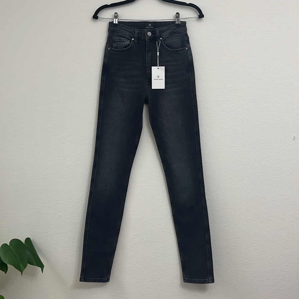 Anine Bing Beck High Rise Slim Jeans Iron Grey Gray Meghan Markle Size 25 - Picture 3 of 11